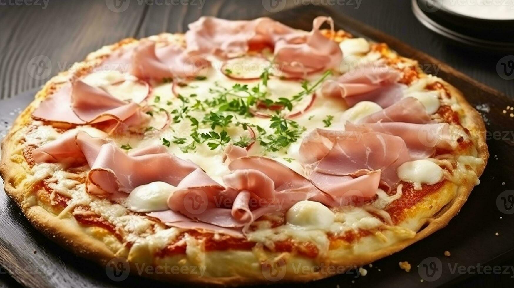 ai generato senza farina Pizza con prosciutto e crema foto