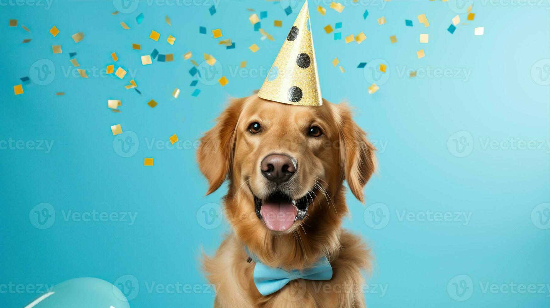 ai generato contento cane indossare un' festa cappello, festeggiare a un' compleanno festa. generativo ai foto