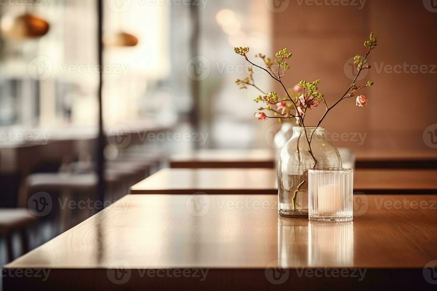 ai generato elegante minimalista tavolo ambientazione nel di lusso ristorante con morbido bokeh sfondo foto