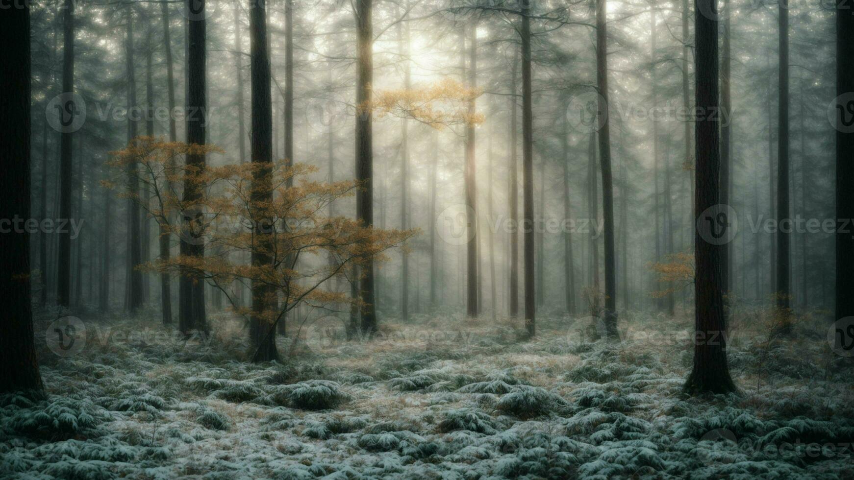 ai generato illustrare il complesso ecosistema di un' inverno foresta, dettagliare il adattamenti di flora e fauna per il duro freddo e scarsità di risorse. foto