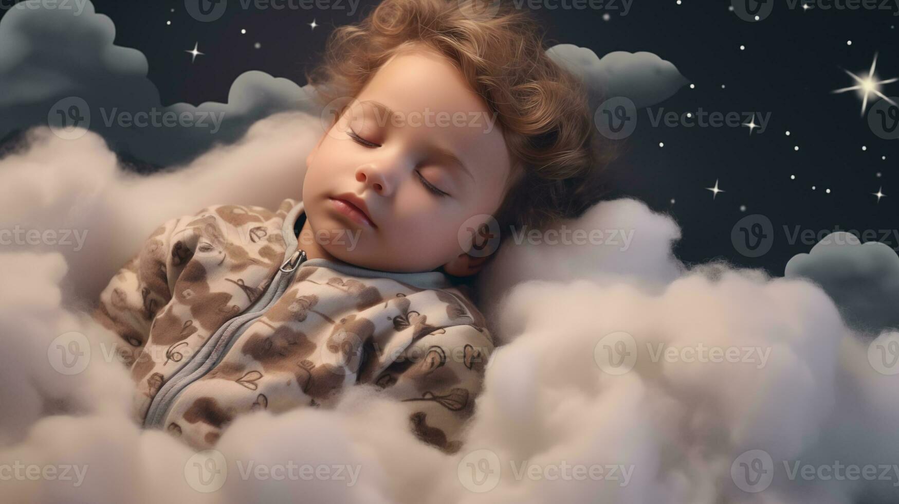 ai generato un' bambino addormentato nel un' nube con stelle foto