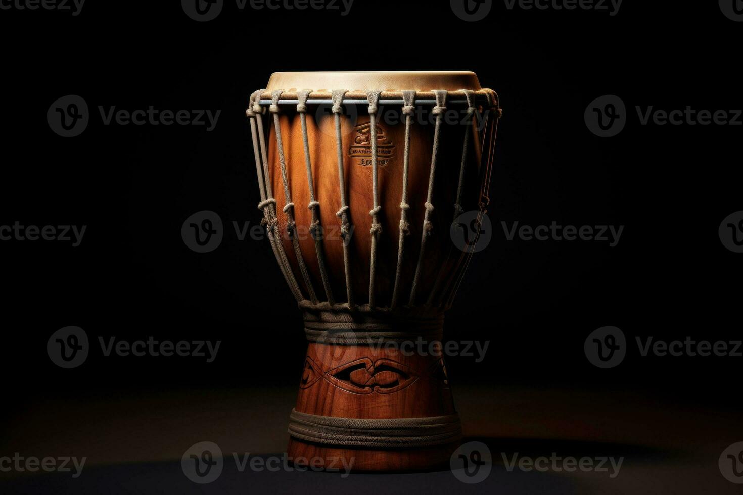 ai generato djembe tamburo su nero sfondo. tradizionale percussione musicale strumento di africano cultura. adatto per musicale disegno, articolo, blog, sociale media inviare, album foto