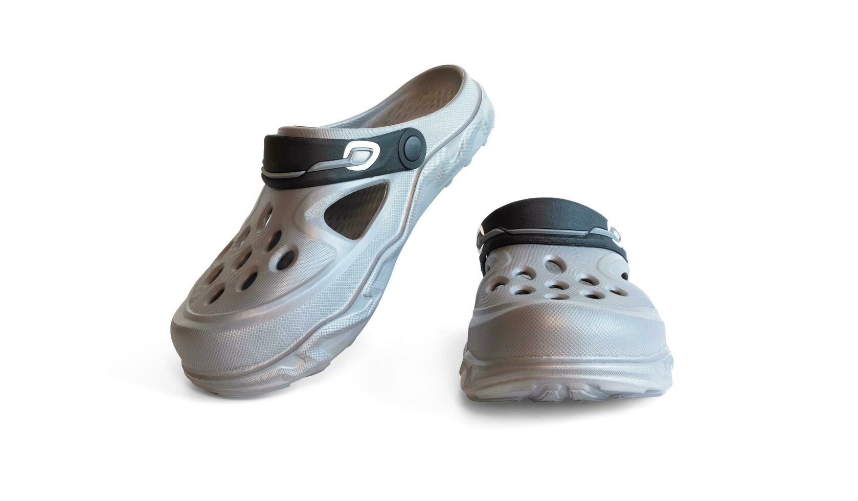 glay gomma da cancellare sandalo con bianca sfondo e copia spazio per testo e logo, schiuma pantofole per donne e uomini foto