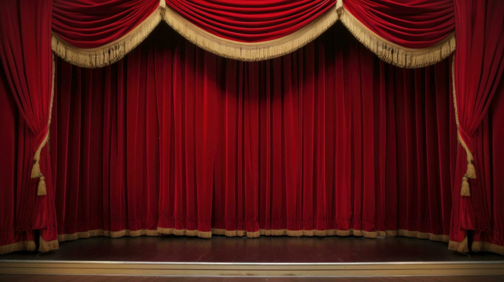 ai generato un' classico Teatro palcoscenico con rosso velluto le tende e personalizzabile copia testo foto