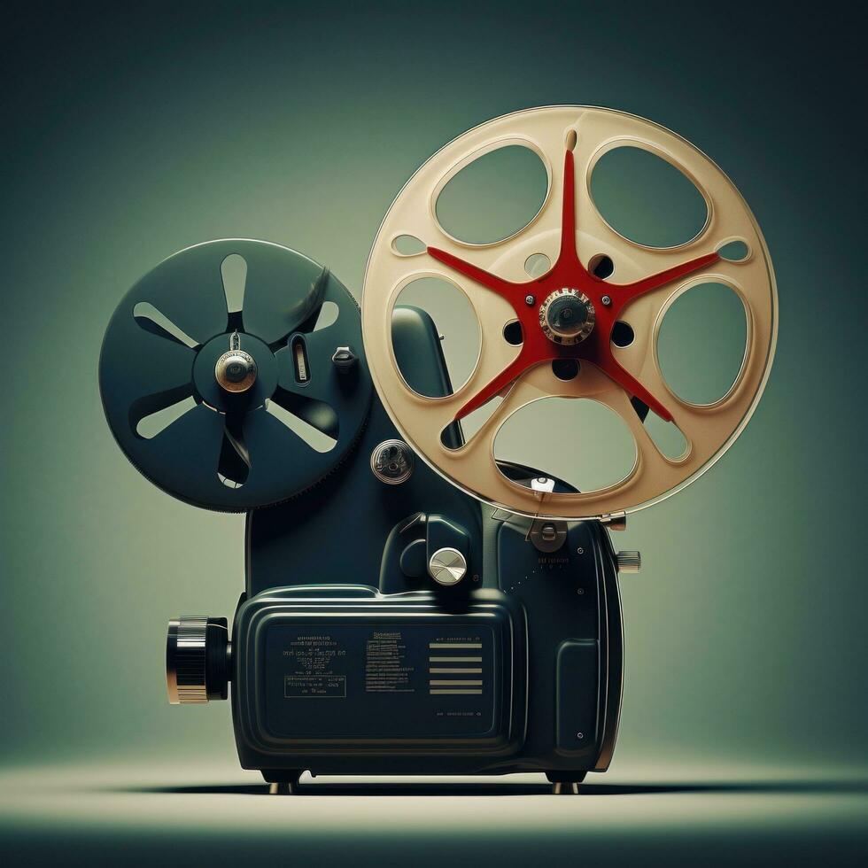 ai generato un' classico Immagine di un' film proiettore con un' film bobina foto