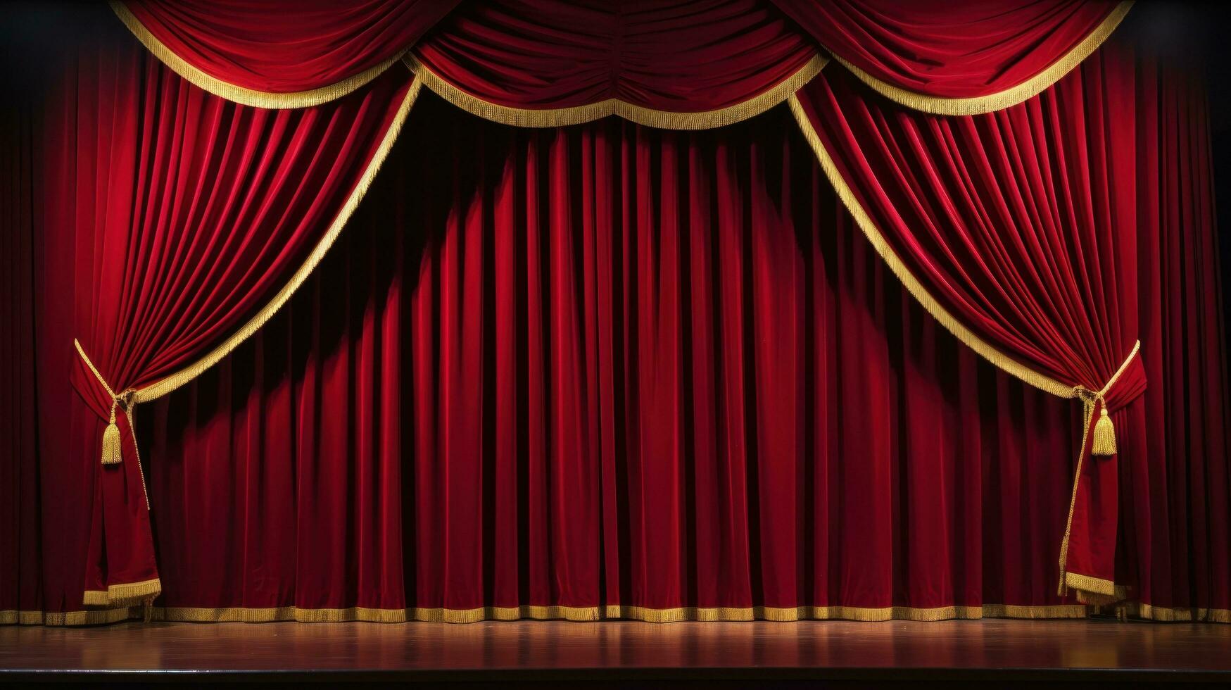 ai generato un' classico Teatro palcoscenico con rosso velluto le tende e personalizzabile copia testo foto