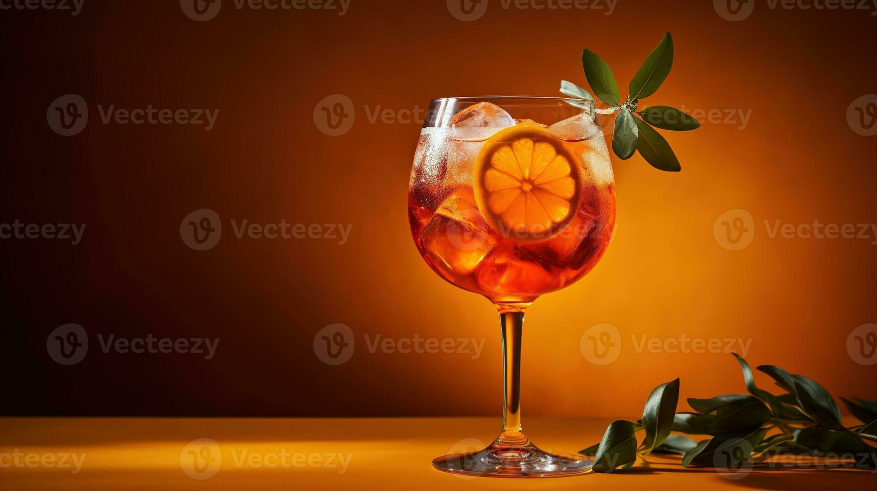 ai generato generativo ai, bicchiere di aperol spritz cocktail su di legno tavolo con sole luci e ombre, estetico ancora vita foto