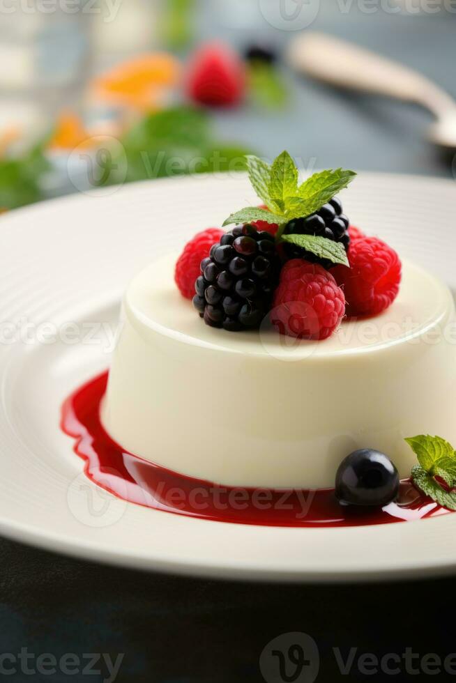 ai generato vegano dolce servendo cremoso panna cotta foto