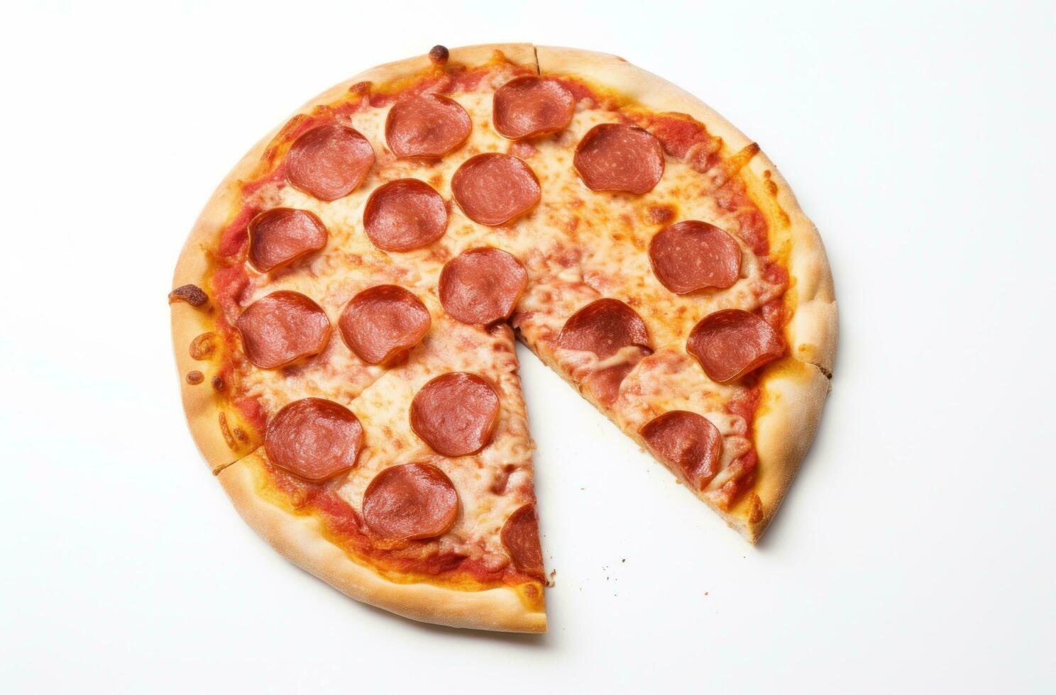 ai generato un' Pizza con peperoni su un' bianca sfondo. foto