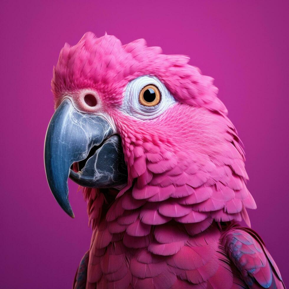 ai generato ridimensionatore macapa pappagallo su un' viola sfondo, foto