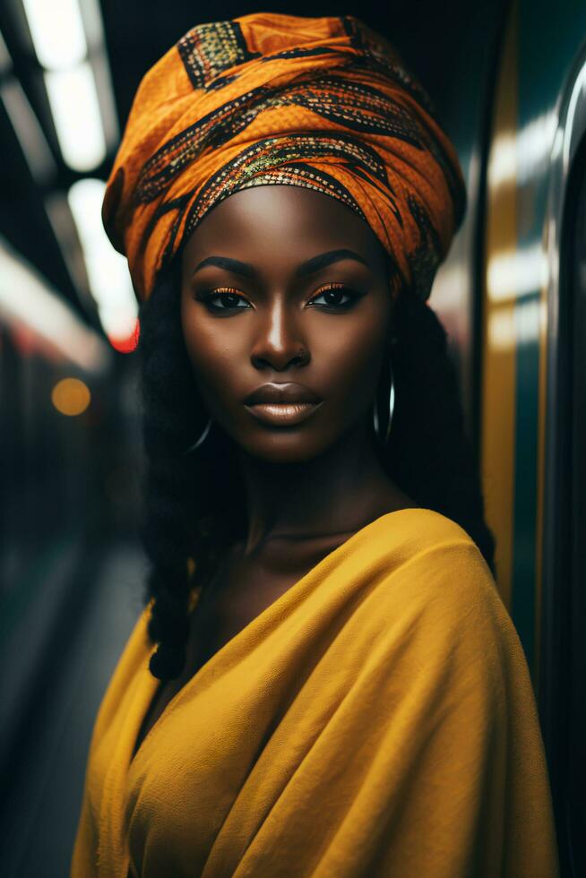ai generato africano estetica scatenato moderno moda nel nero mese strada stile foto
