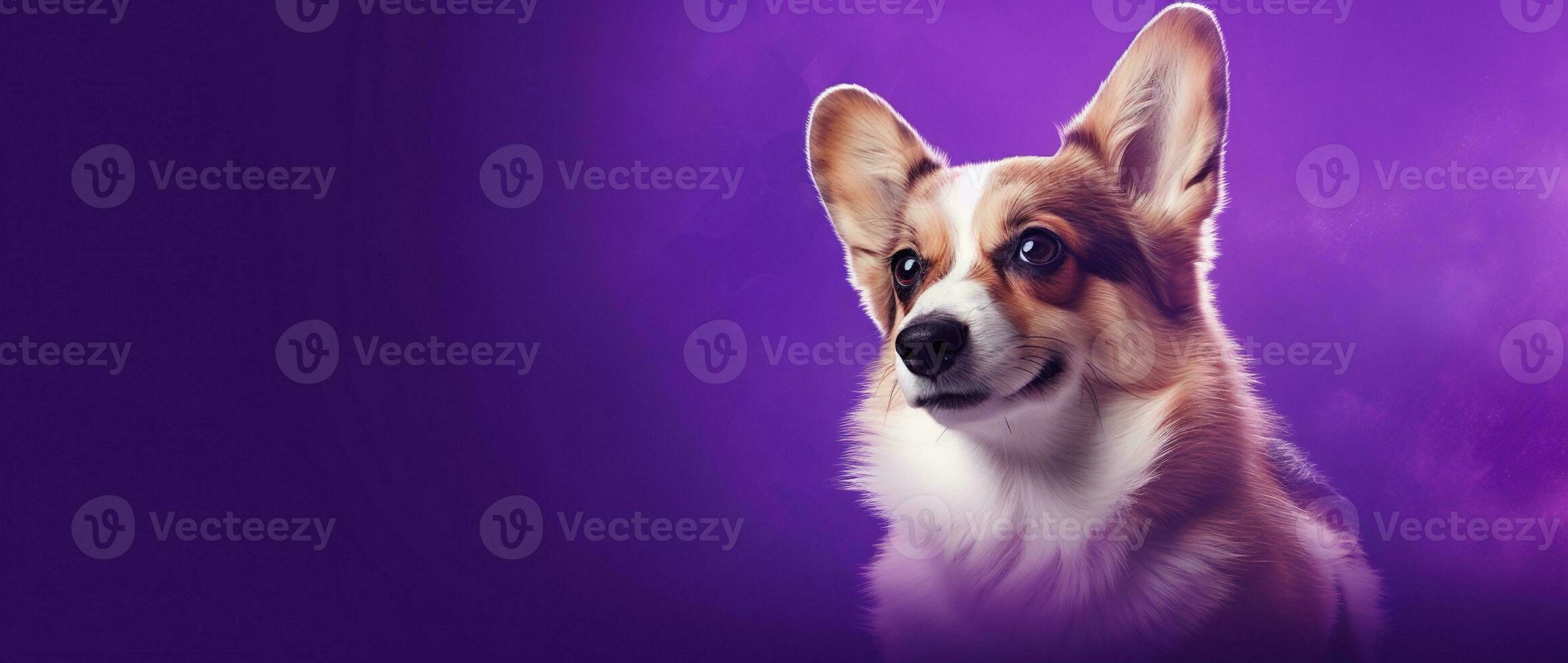 ai generato carino gallese corgi cane su un' viola sfondo foto