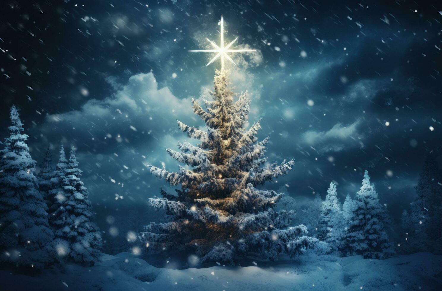 ai generato Natale albero e i fiocchi di neve con il parola re con Natale albero foto