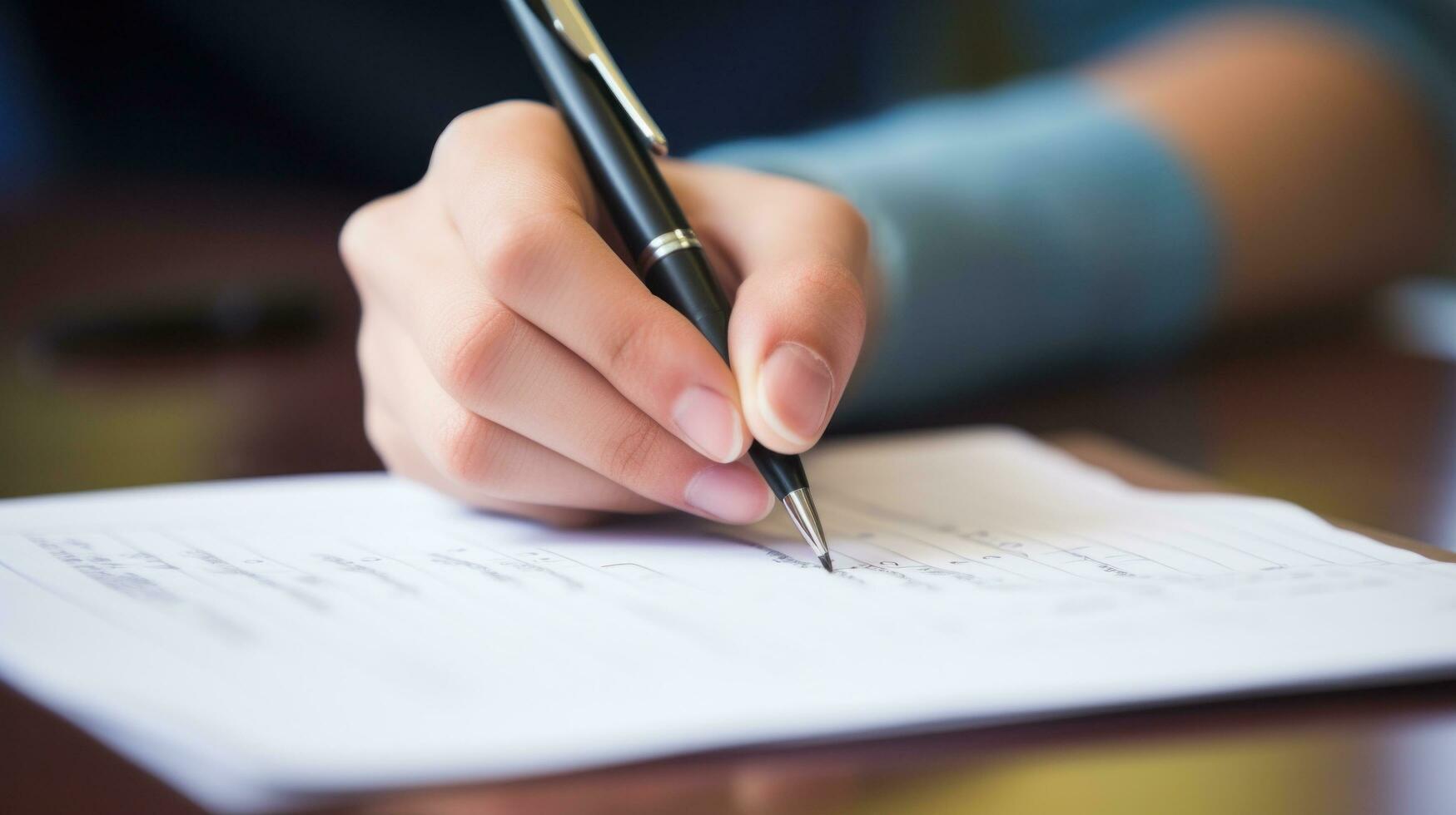 ai generato studenti mano scrittura Appunti su un' pezzo di carta con un' penna. foto