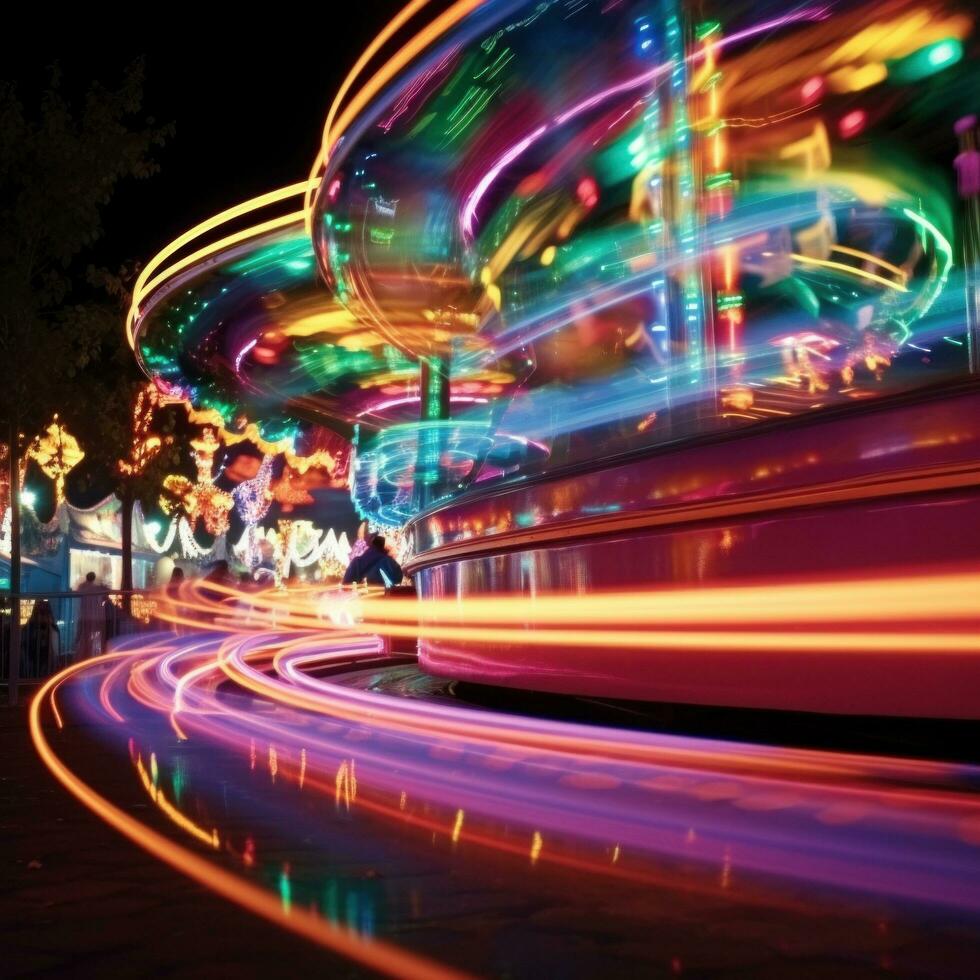 ai generato il neon luci di un' carnevale rendere per un' Impressionante sfondo foto