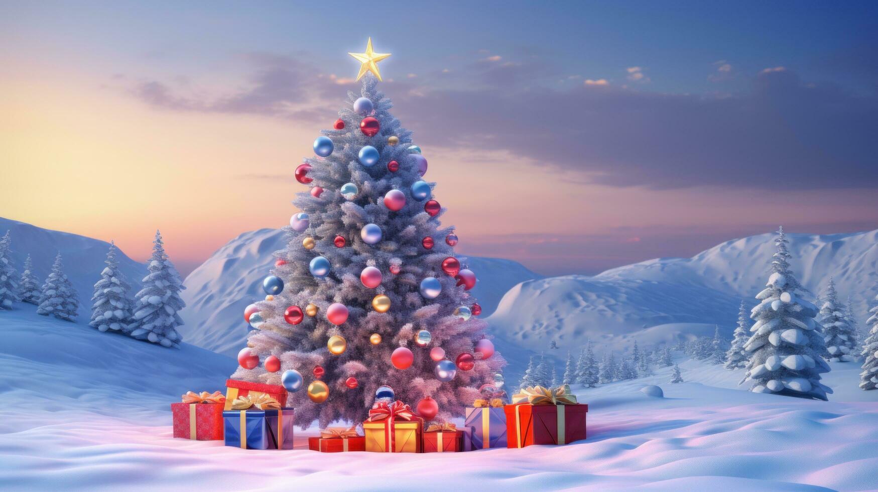 ai generato un' bellissimo Natale albero con colorato luci e ornamenti foto