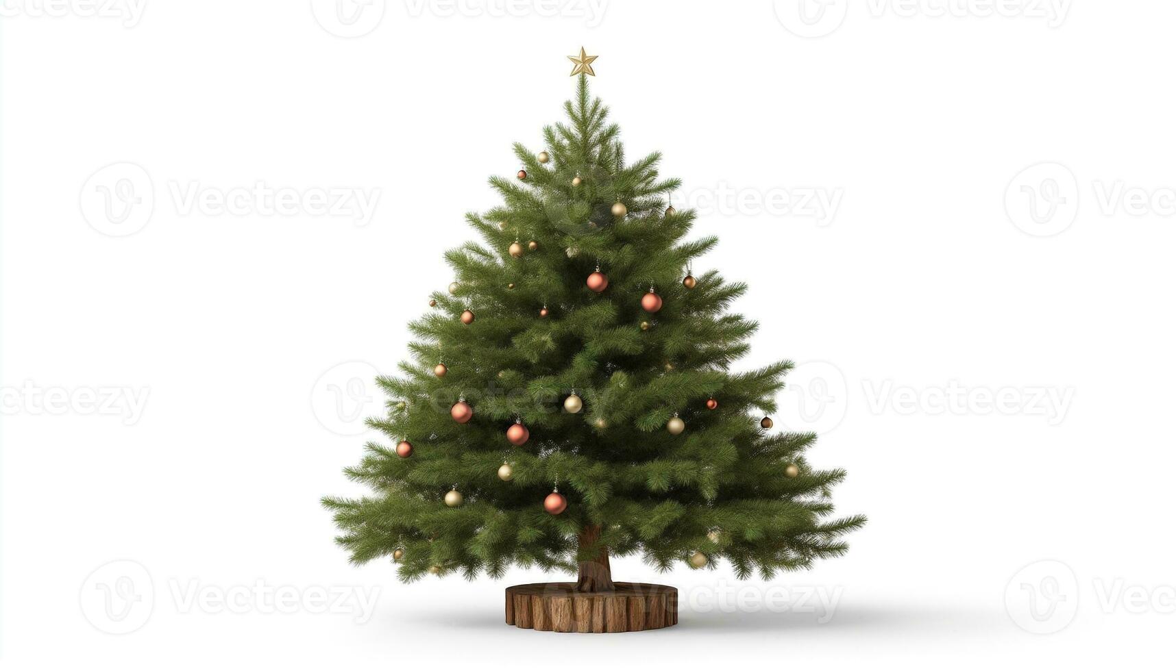 ai generato un' Natale albero è mostrato su un' bianca sfondo foto