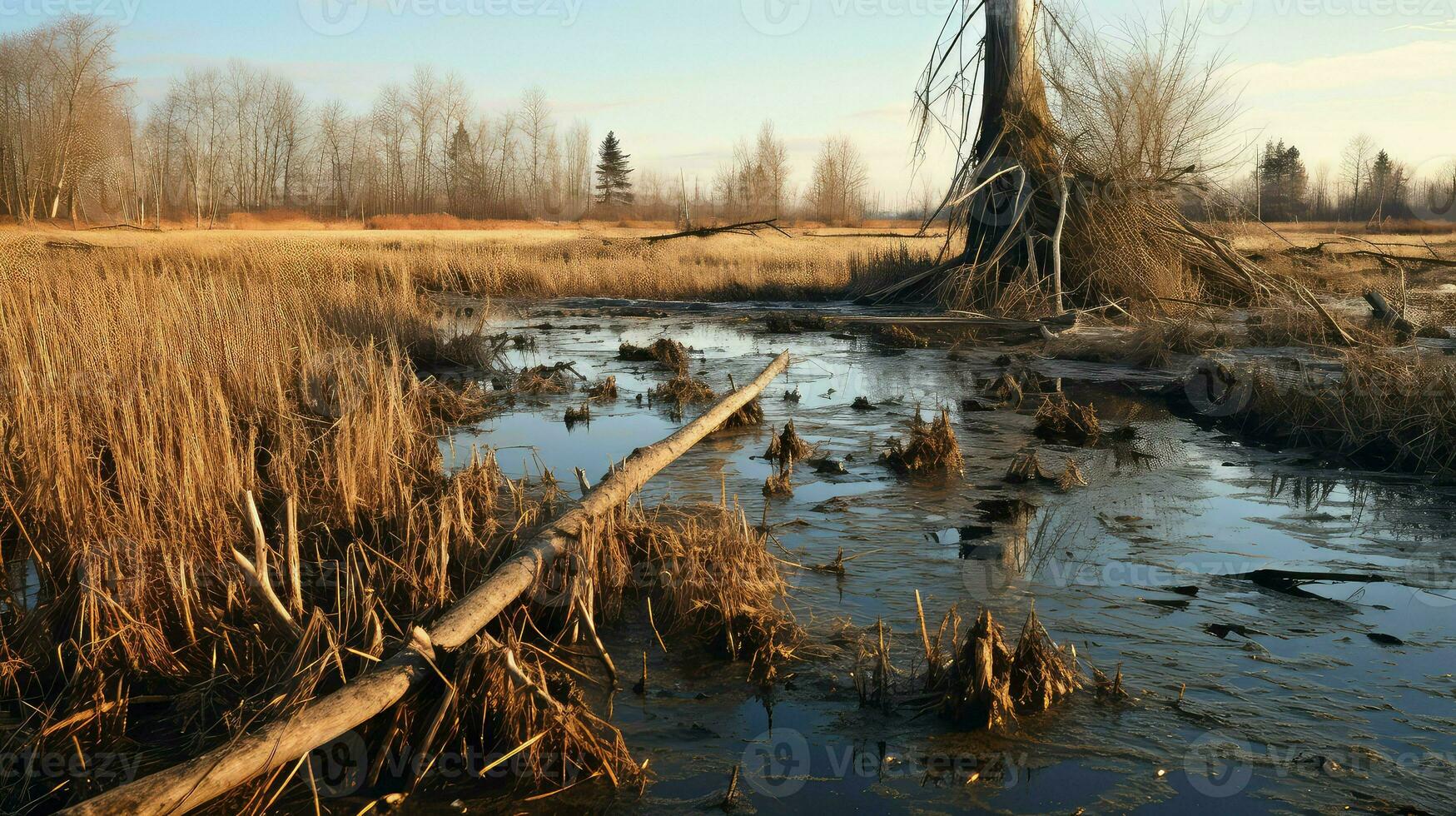 ai generato habitat d'acqua dolce palude paesaggio foto