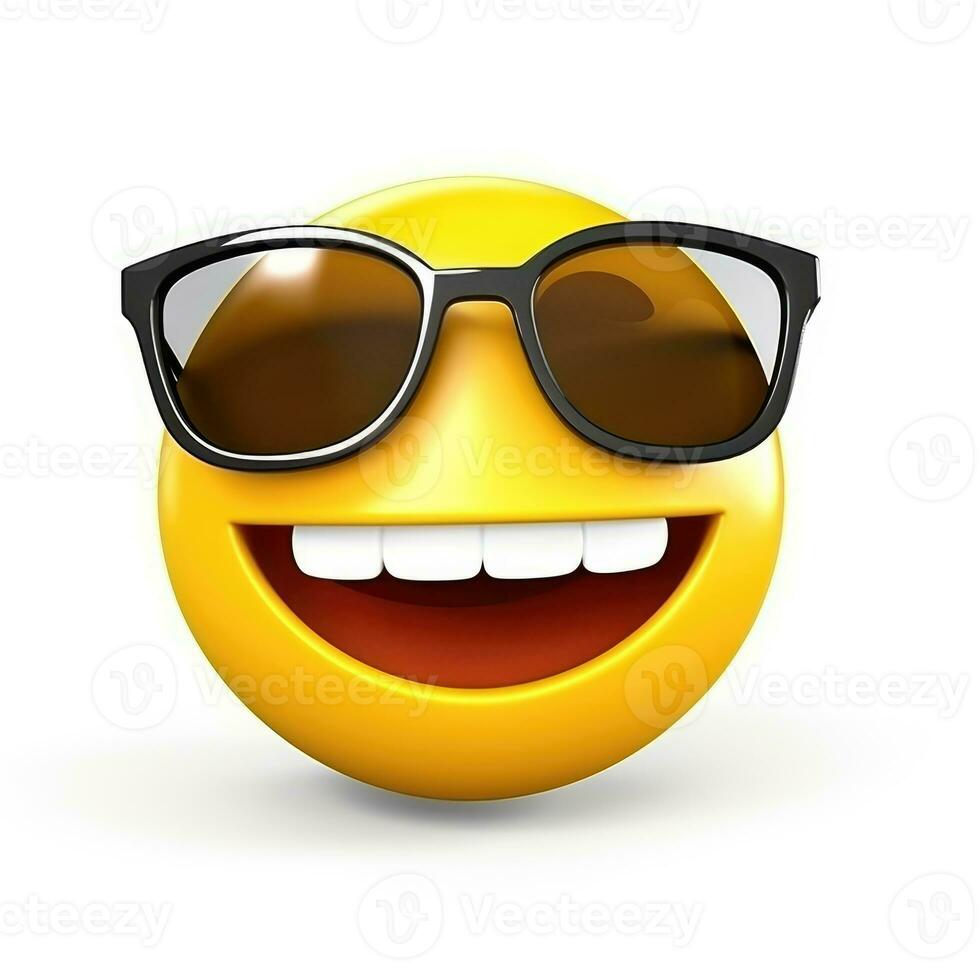 ai generato sorridente emoji con occhiali da sole isolato su bianca sfondo foto