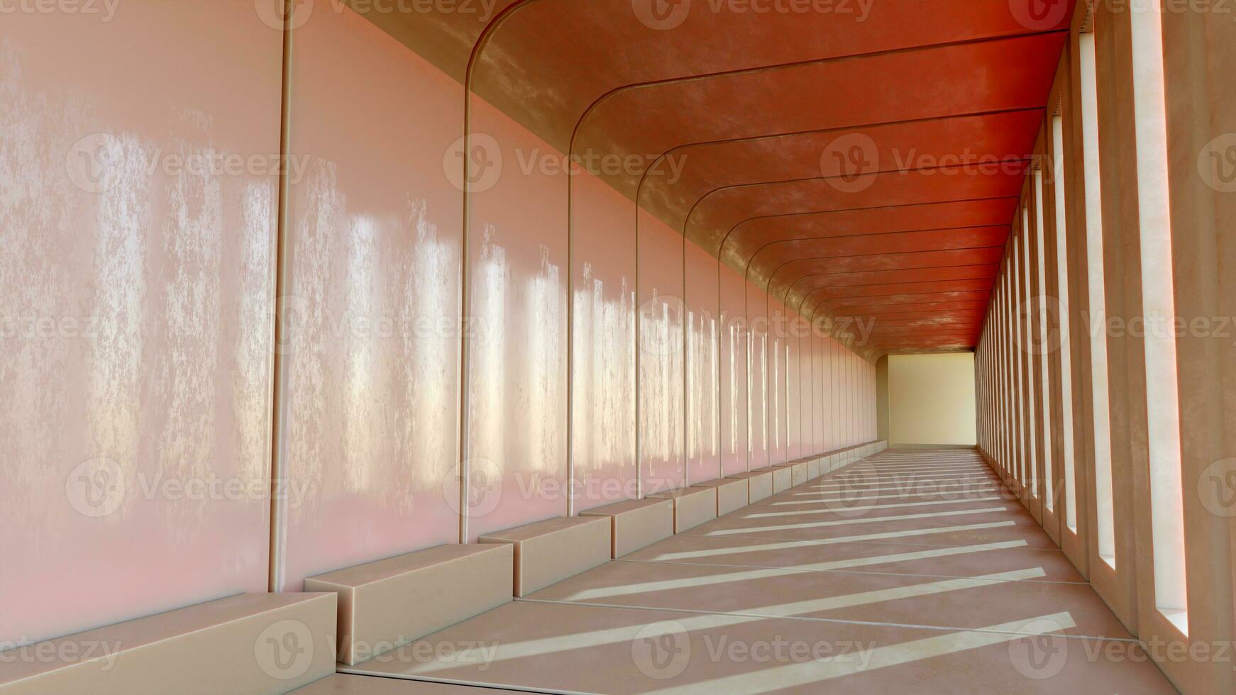 corridoio costruzione, calcestruzzo pavimento, calcestruzzo soffitto e parete sfondo, 3d rendering, foto