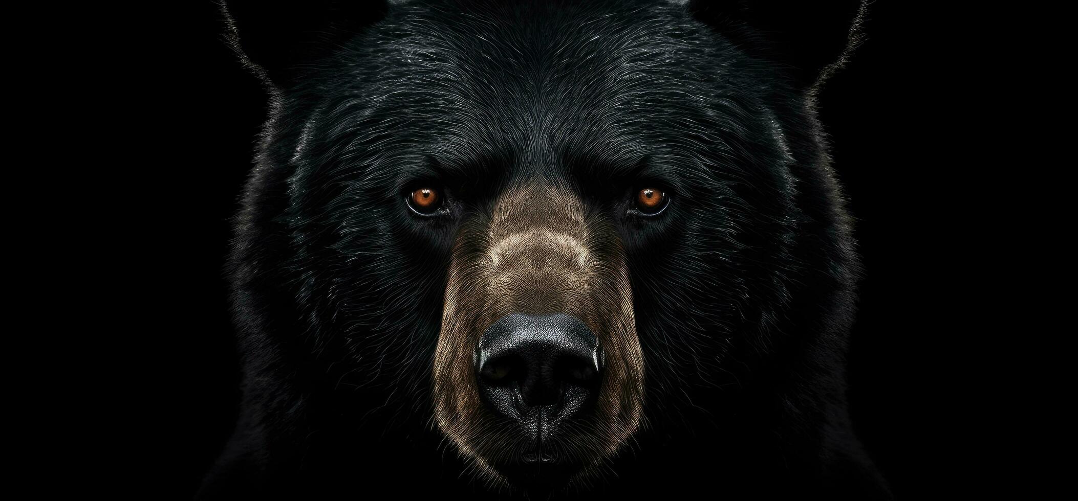 ai generato un' nero orso nel il buio ha suo testa su foto