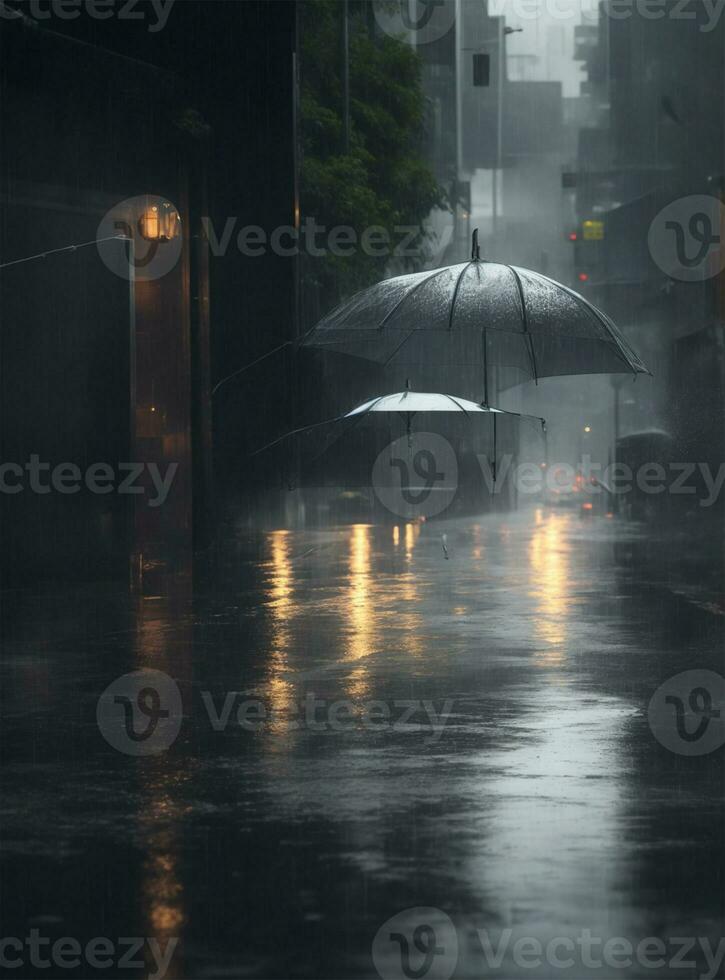 ai generato pioggia su il strada foto