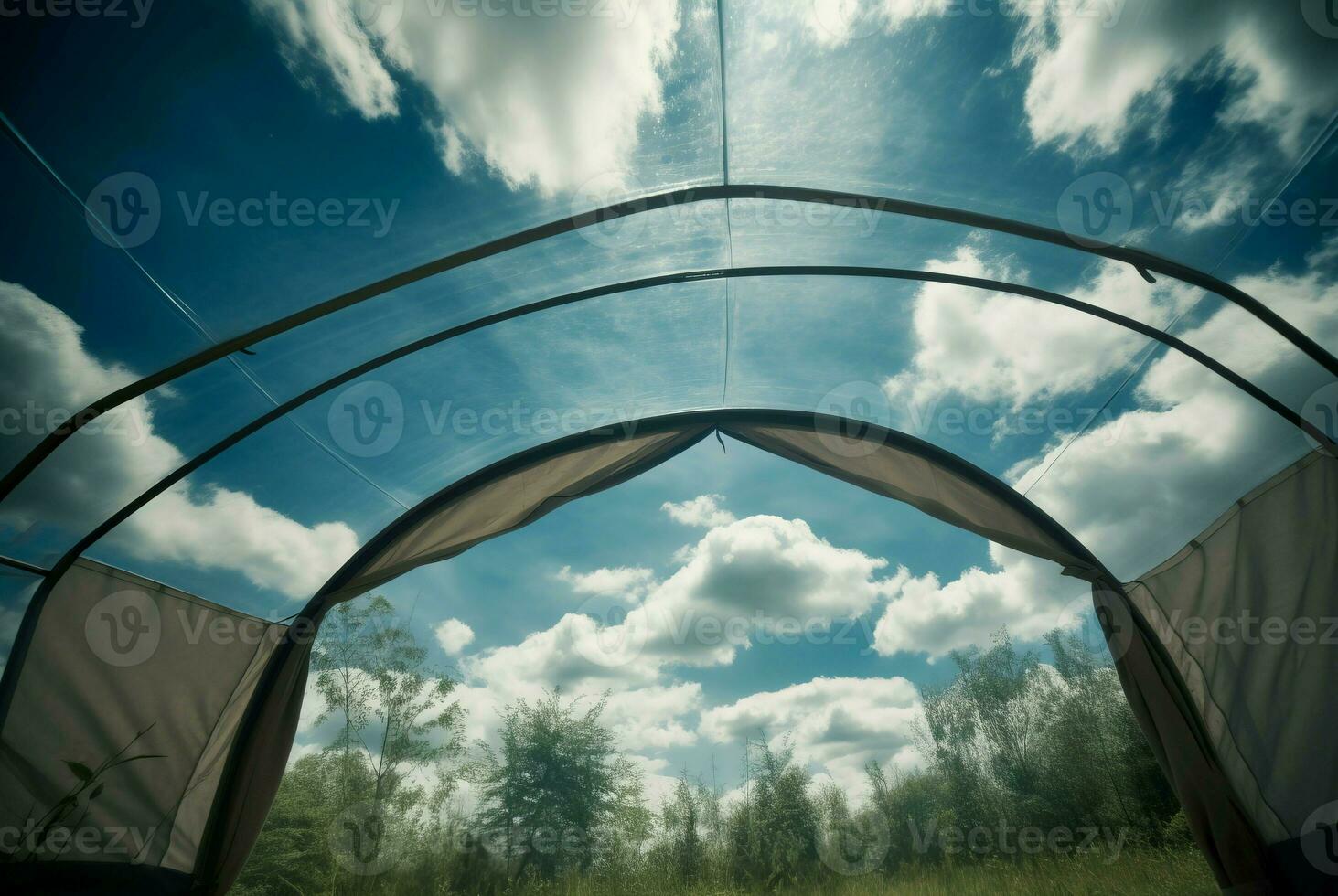 ai generato giardino tenda Visualizza blu cielo. creare ai foto