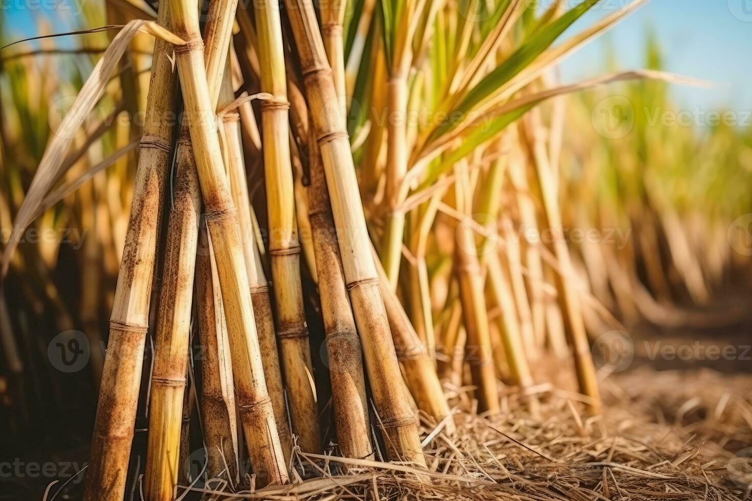 ai generato zucchero canna gambi su piantagione. foto