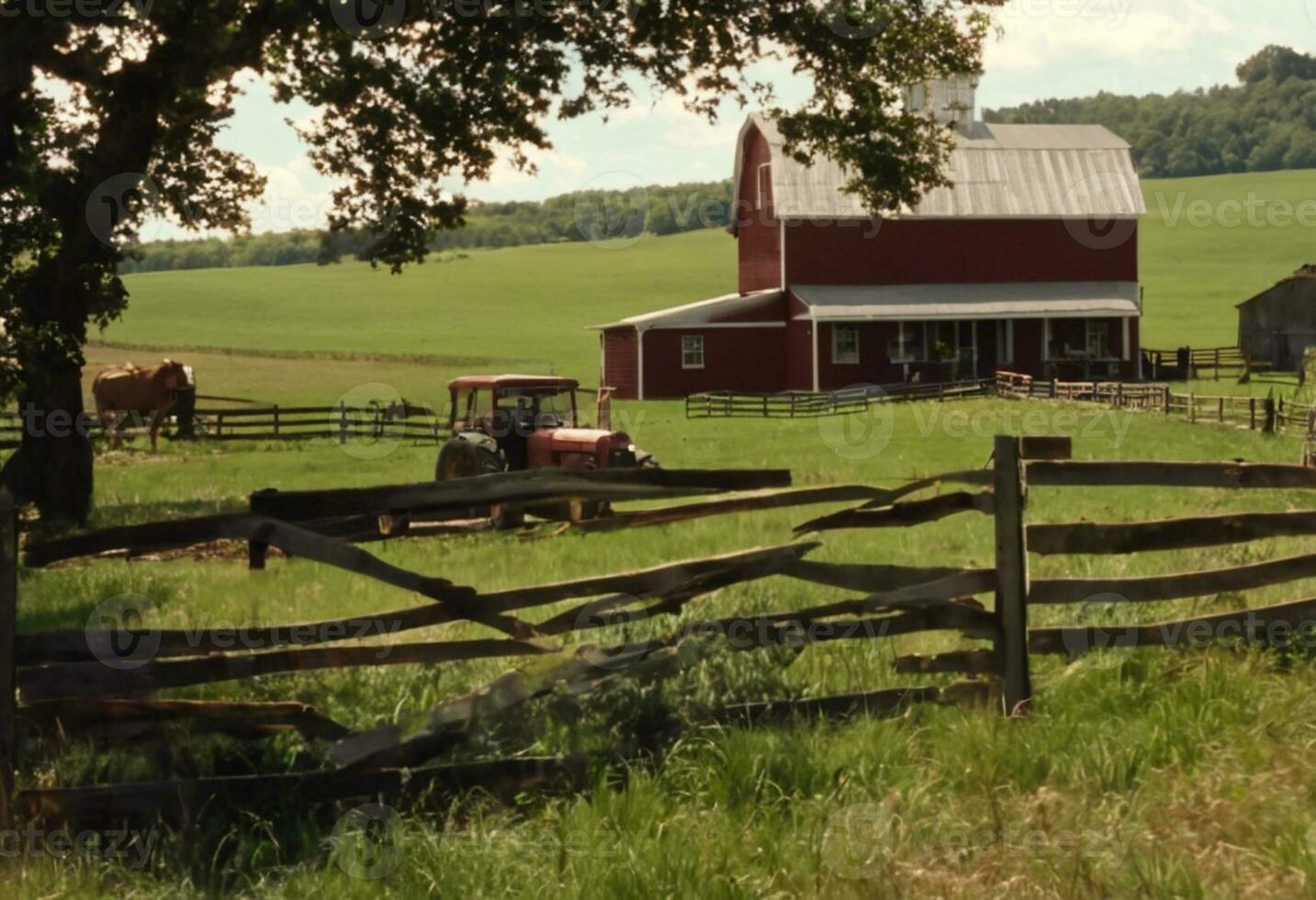 ai generato armonia su il americano azienda agricola cattura il spirito di rurale vita foto