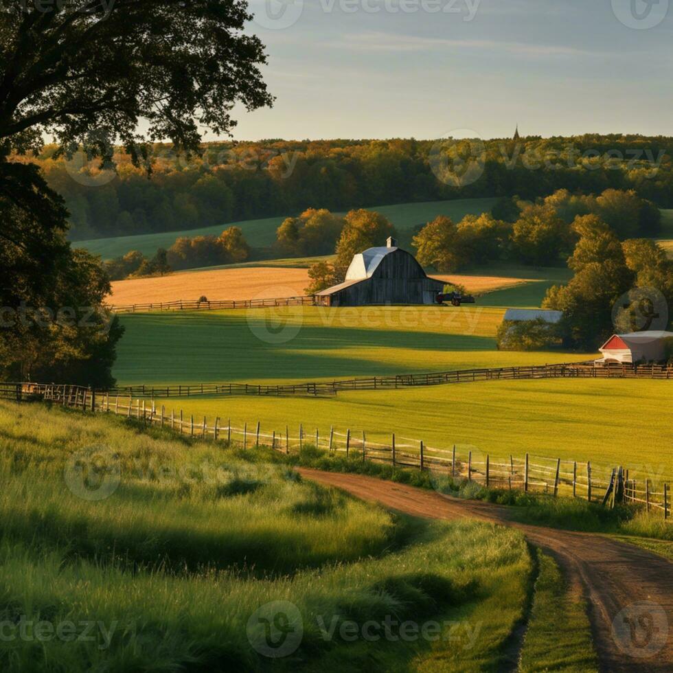 ai generato armonia su il americano azienda agricola cattura il spirito di rurale vita foto