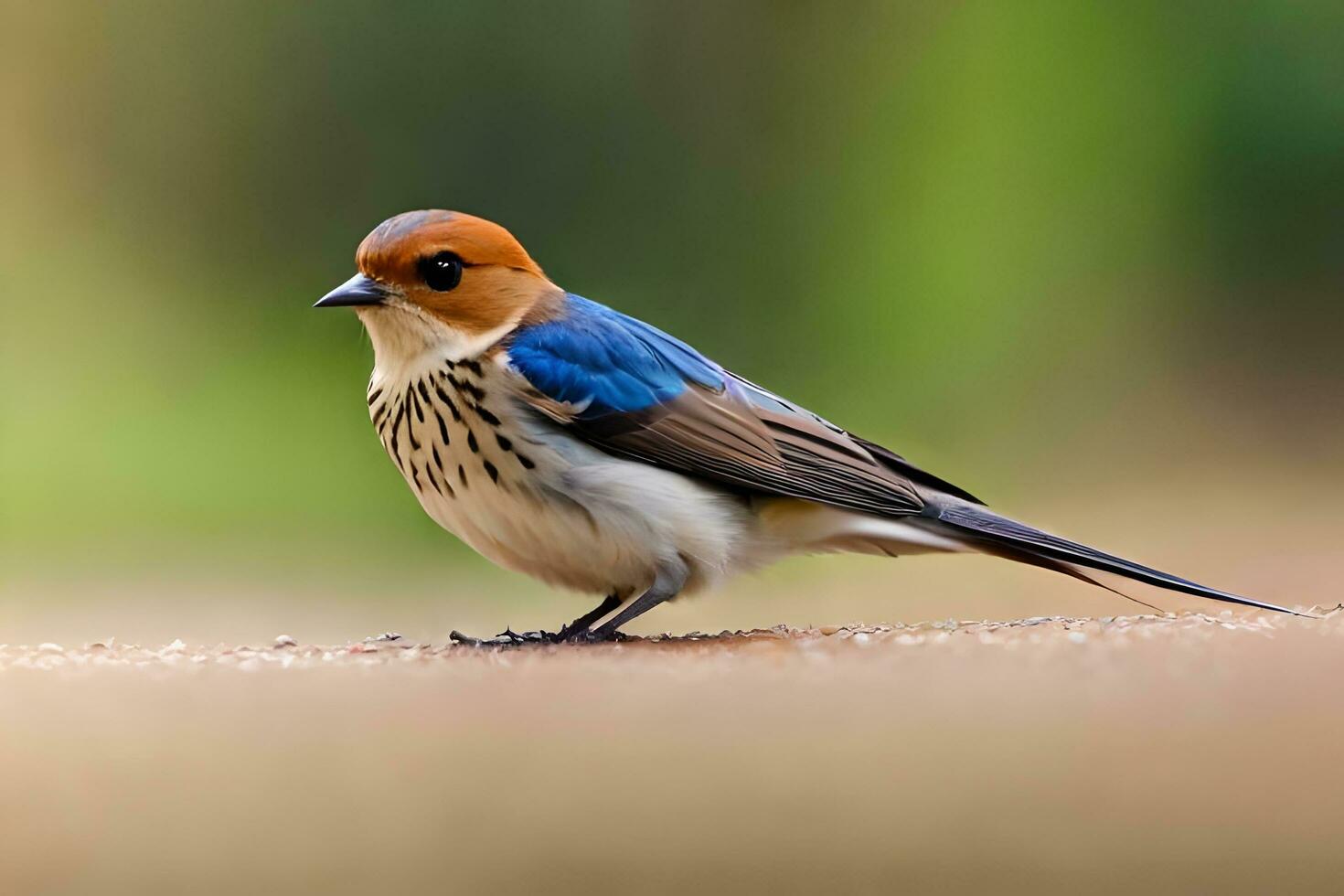 ai generato un' piccolo uccello con un' blu e bianca testa foto