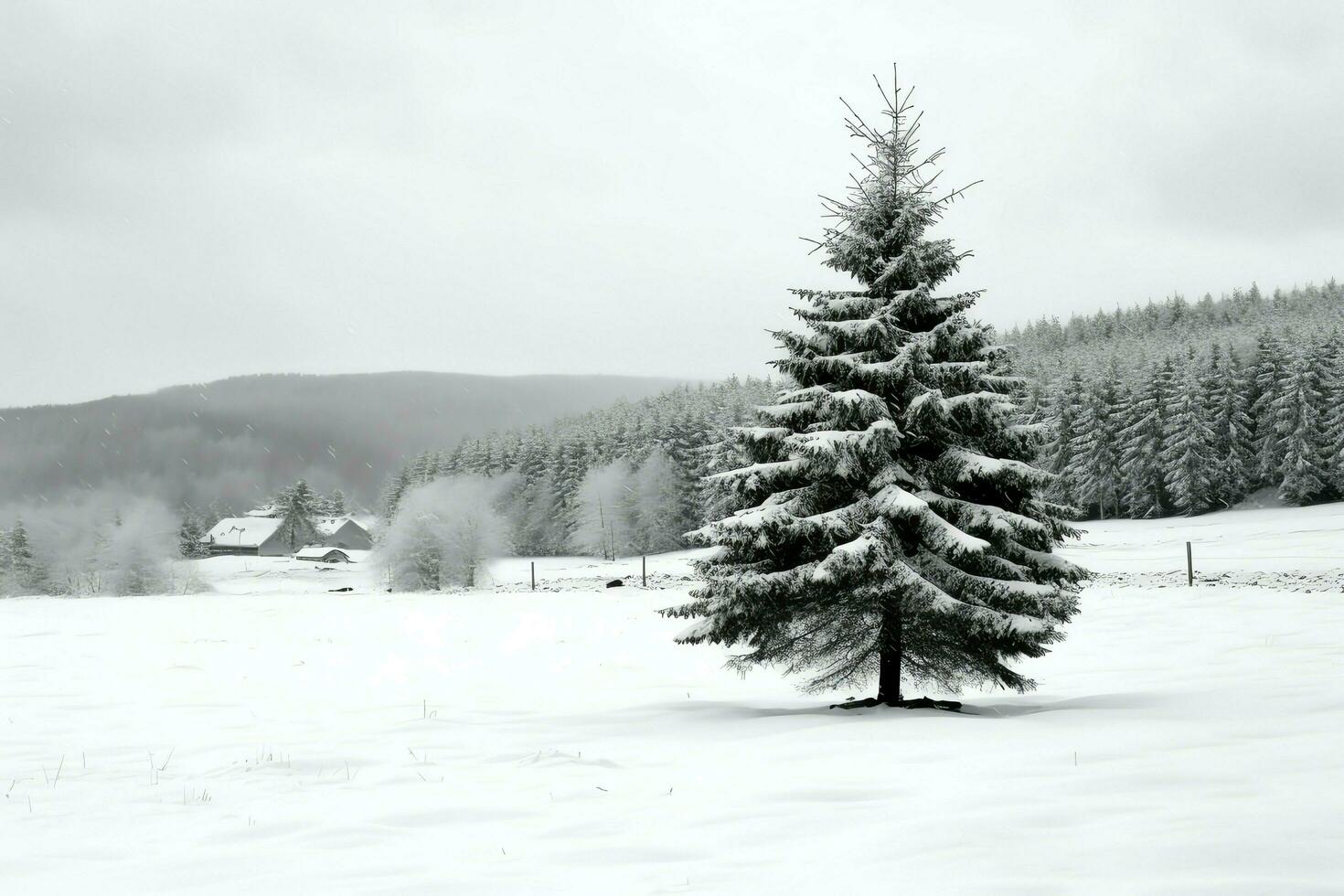 pino alberi o decorato Natale albero coperto di neve su bellissimo inverno. Natale tema all'aperto di ai generato foto