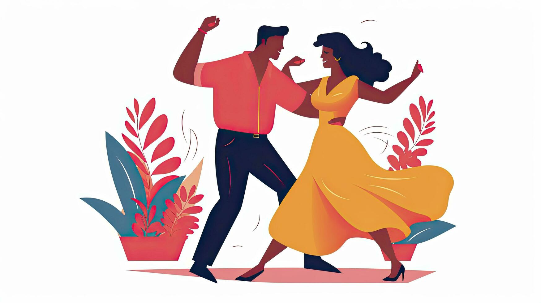 ai generato minimalista ui illustrazione di un' coppia danza salsa nel un' piatto illustrazione stile su un' bianca sfondo foto