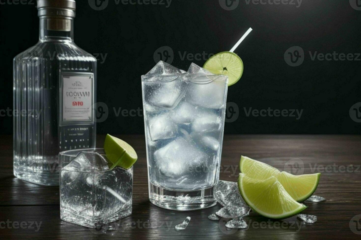 ai generato Gin Tonico spruzzo con ghiaccio cubi. professionista foto