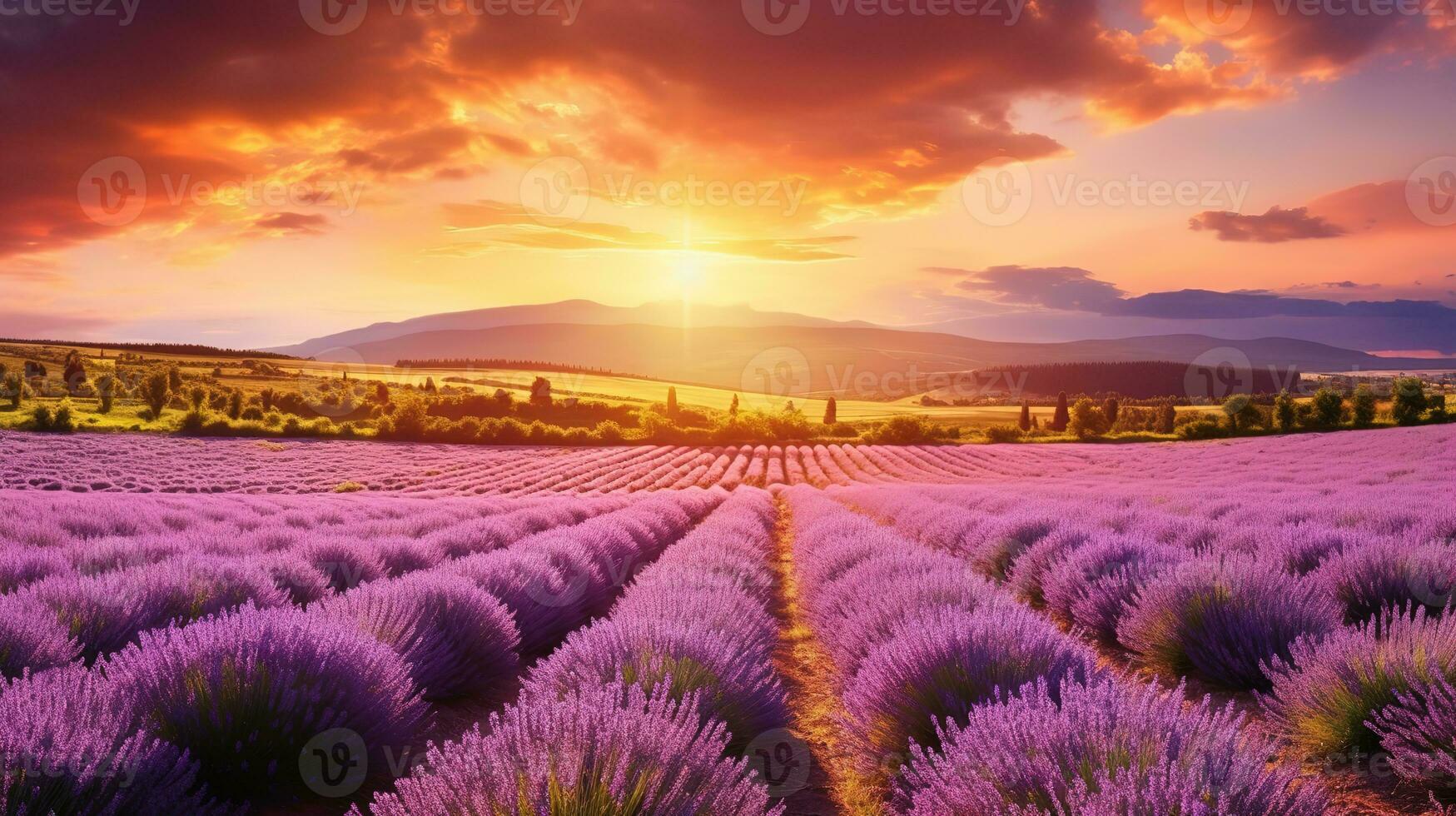 ai generato meraviglioso scenario sorprendente estate paesaggio di fioritura lavanda fiori foto