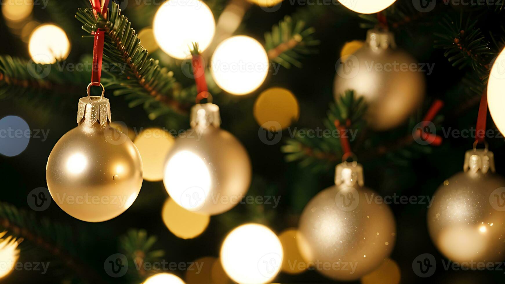 ai generato Natale sfondo. Natale albero con scintillio luci foto