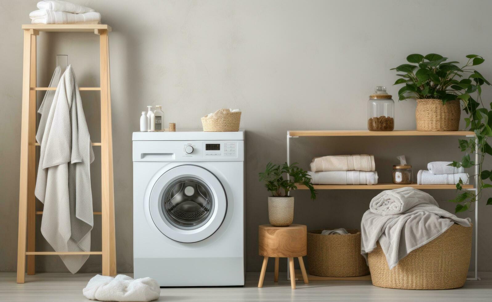 ai generato bianca lavaggio macchina è un' grande modo per organizzare o creare un' pulito casa foto