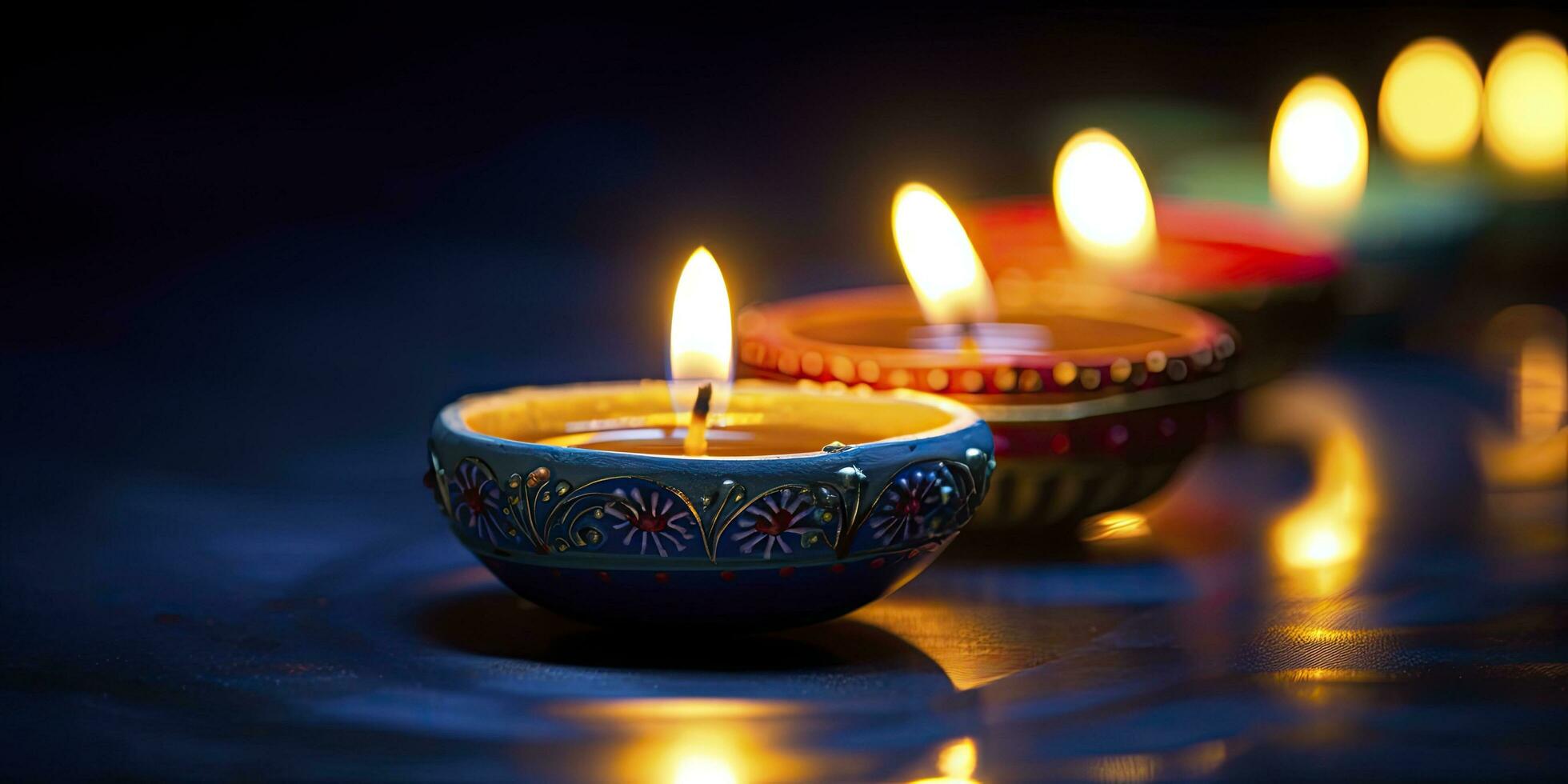 ai generato contento diwali. diya olio lampade erano illuminato durante il celebrazione. ai generato foto