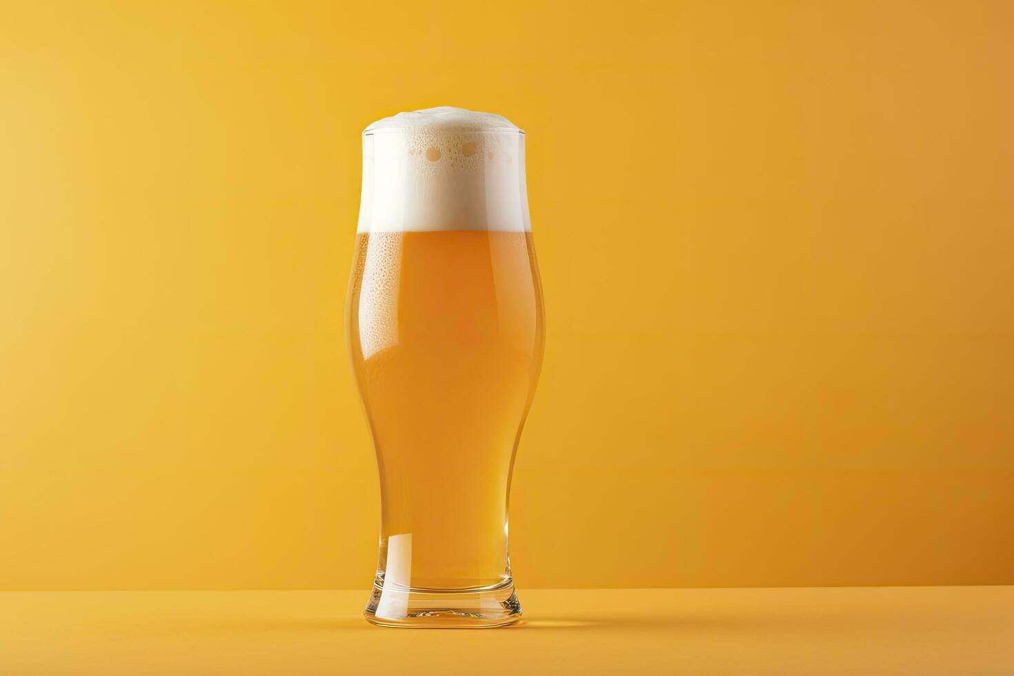 ai generato birra bicchiere con pieno birra isolato con un' giallo sfondo. ai generato foto