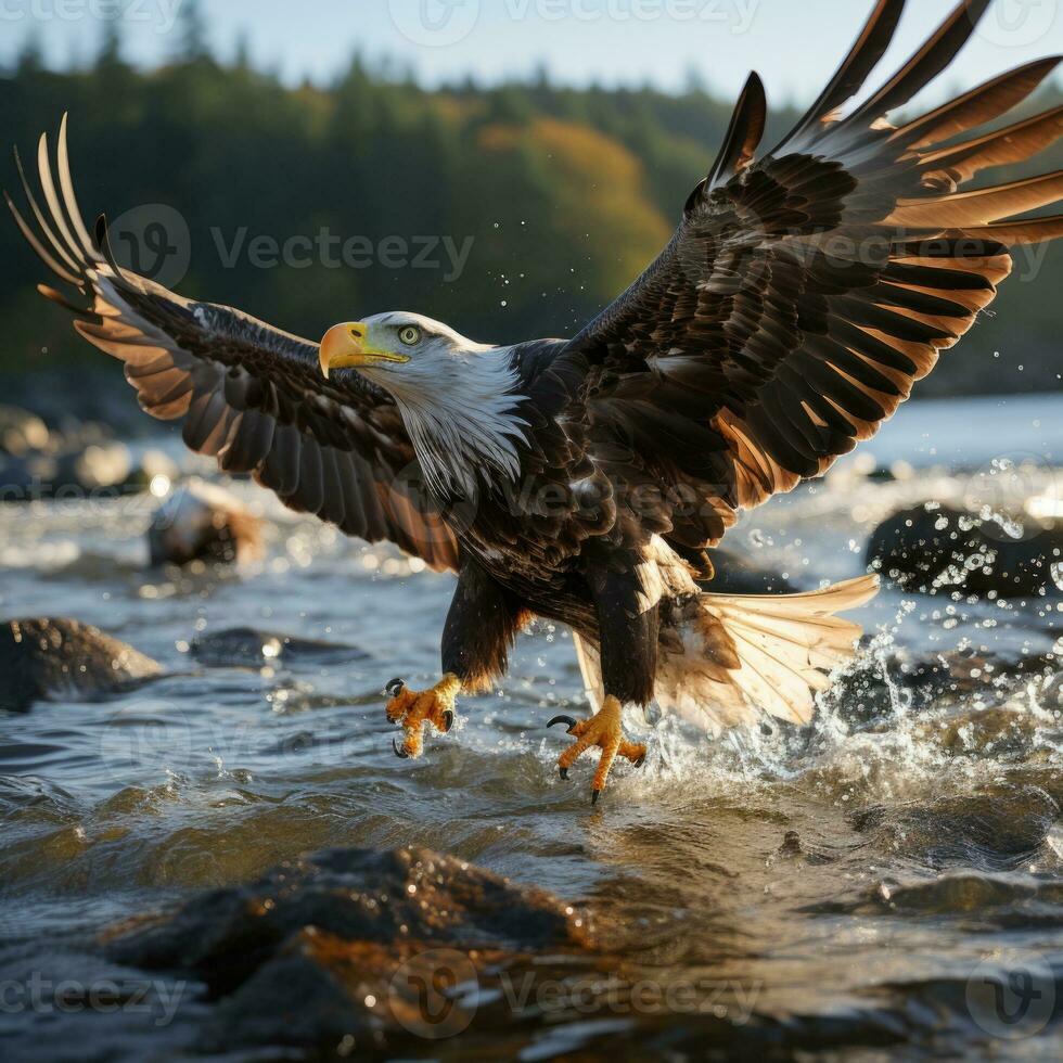 ai generato aquila bellissimo mare, pronto per a caccia pesce, volante falco generativo ai foto