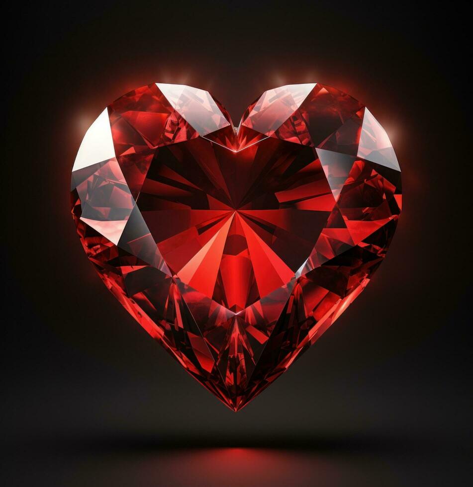 ai generato il cuore sagomato rosso diamante su un' nero foto