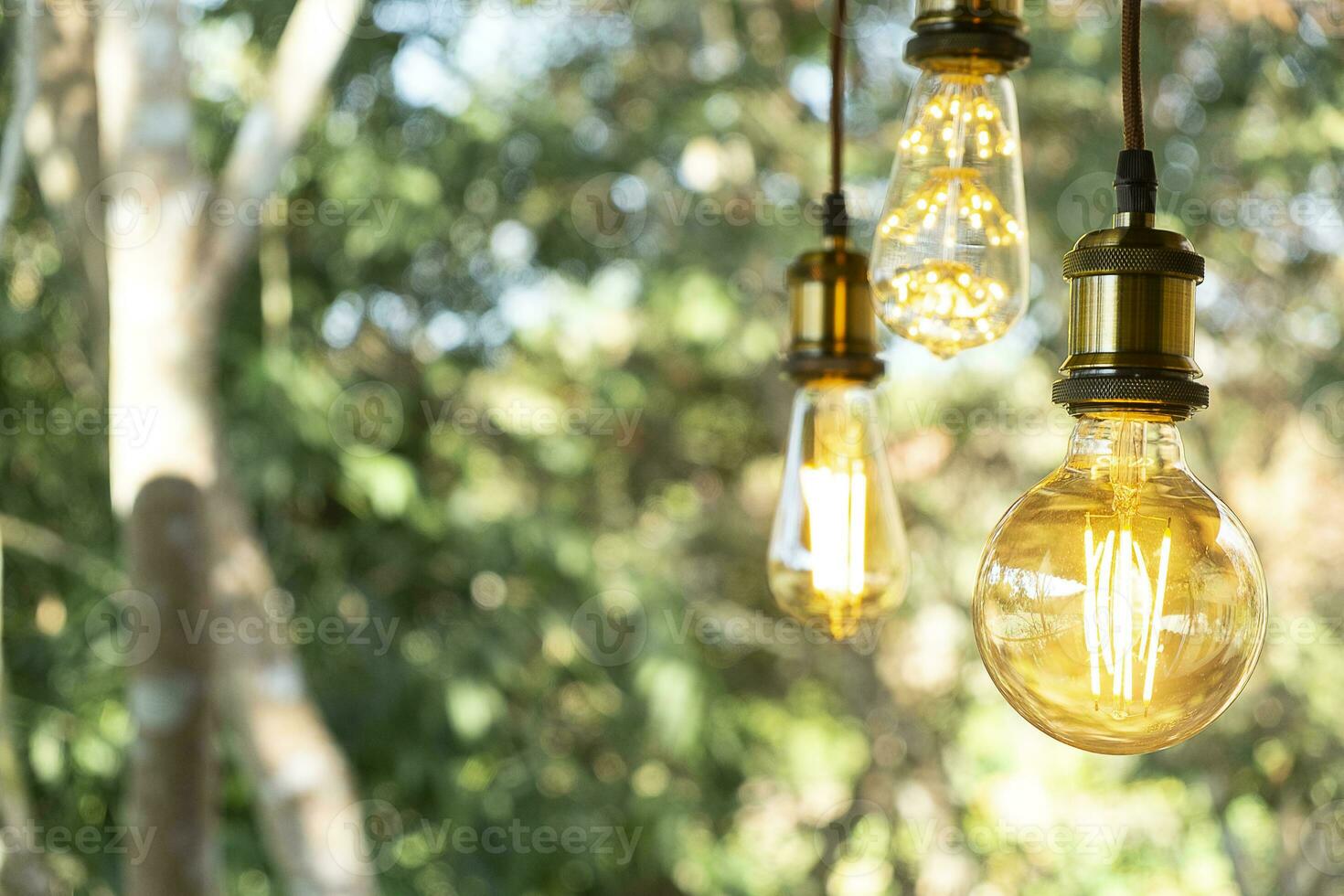 lampada elettrica a led retrò classica a incandescenza bianco caldo su sfondo sfocato, lampadina vintage foto