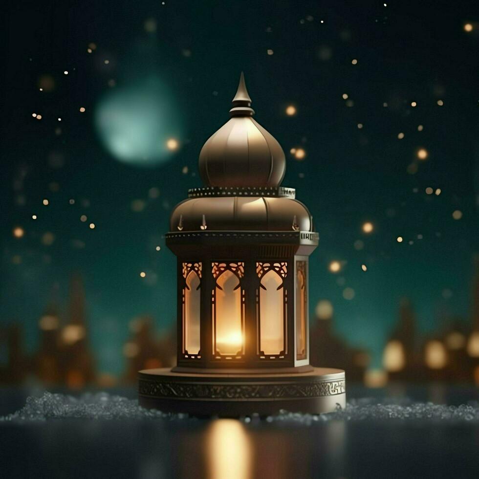 eid mubarak e Ramadan kareem saluti con islamico lanterna e moschea. eid al Fitr sfondo. eid al Fitr sfondo di finestra concetto di ai generato foto