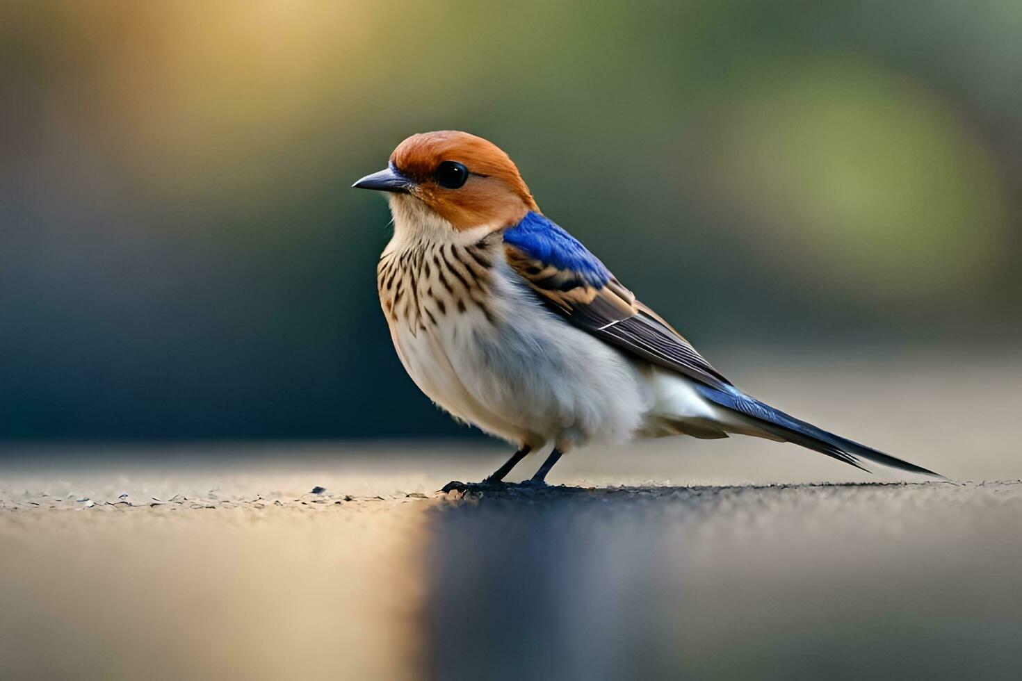 ai generato un' piccolo uccello con un' blu e bianca testa foto