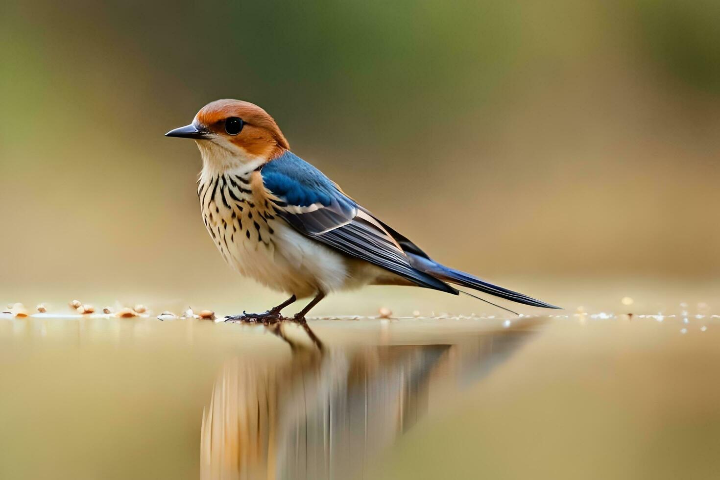 ai generato un' piccolo uccello con un' blu e bianca testa foto