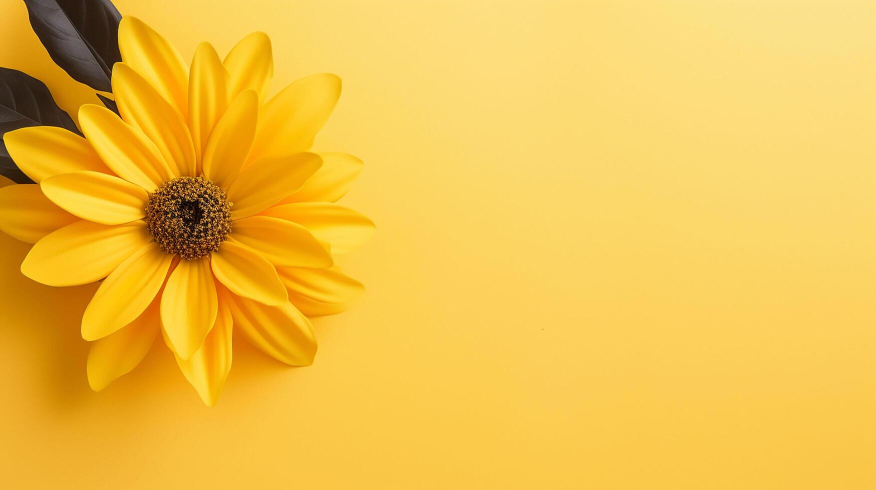 ai generato giallo girasole su giallo sfondo piatto posizione, superiore Visualizza foto