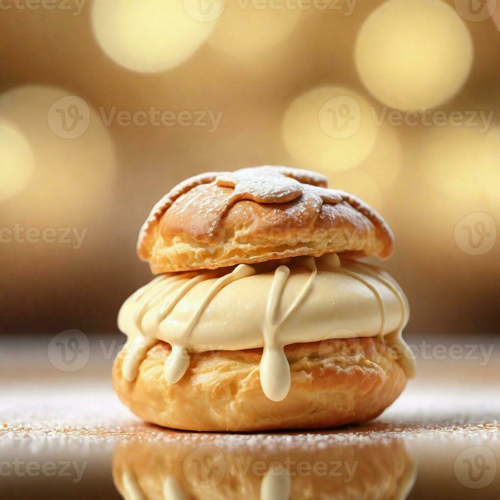 ai generato vicino su di un' choux crema, primo piano acuto con bokeh sfondo. ai generativo foto