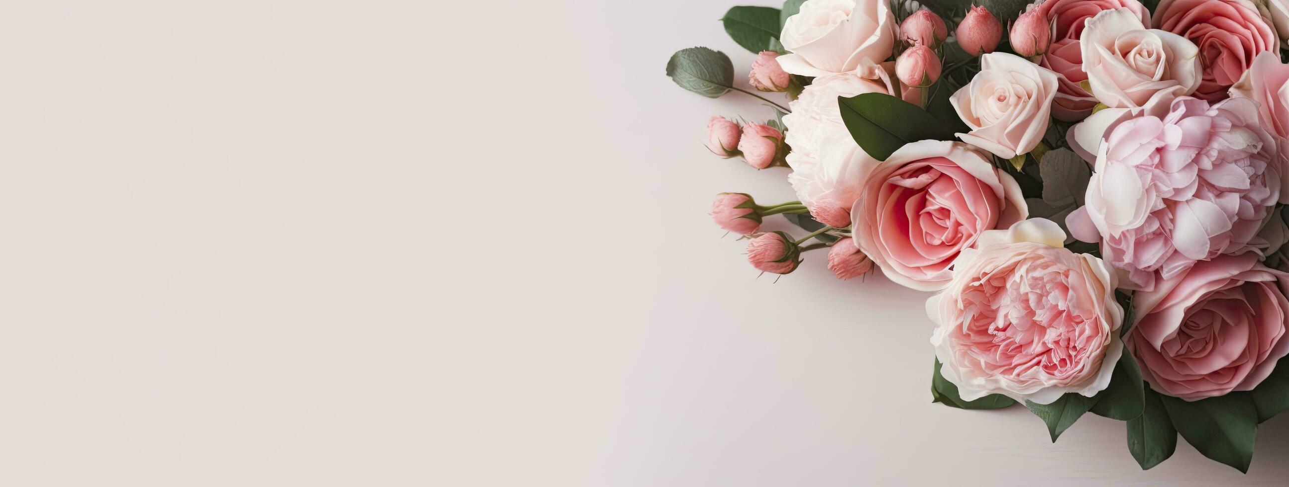 ai generato fresco mazzo di rosa peonie e Rose con copia spazio. ai generato foto