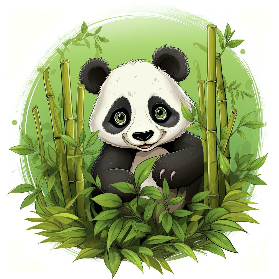 ai generato carino panda nel il mezzo di un' bambù foresta. maglietta design. ai generato foto