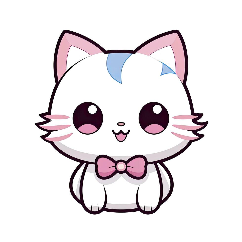 ai generato carino kawaii gatto clipart icona bianca sfondo. ai generato foto